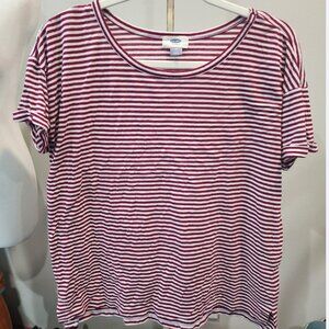 Old Navy Red and White Striped Crewneck Short Sleeve Shirt, size Medium